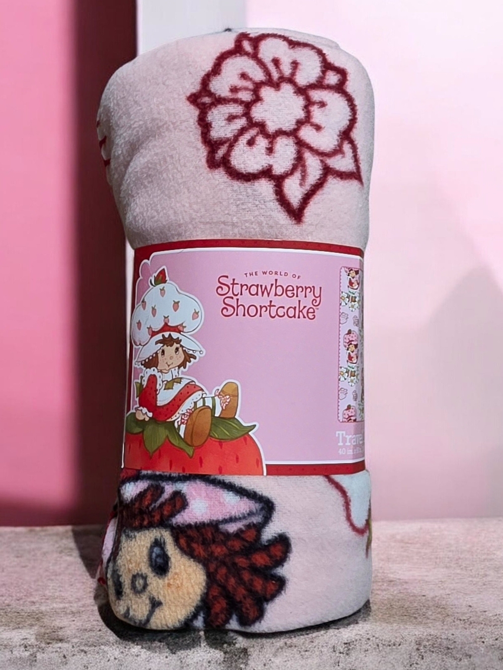 New Strawberry Shortcake Pink Floral Plush Throw Blanket 40x50
